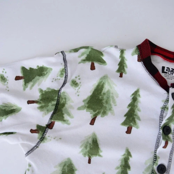 Lazy One White Green Red Pine Trees  w/ Back Flap Onezie Size Medium - Picture 10 of 16